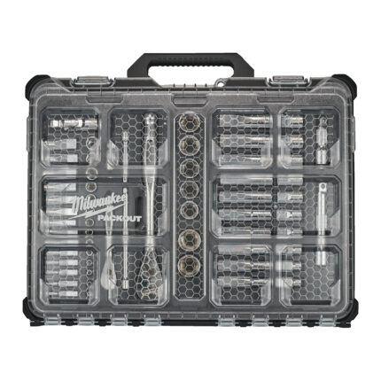 milwauke set metrico di cricchetto e bussole da 1/4'' & 1/2'' packout™ organiser slim 63 pezzi
