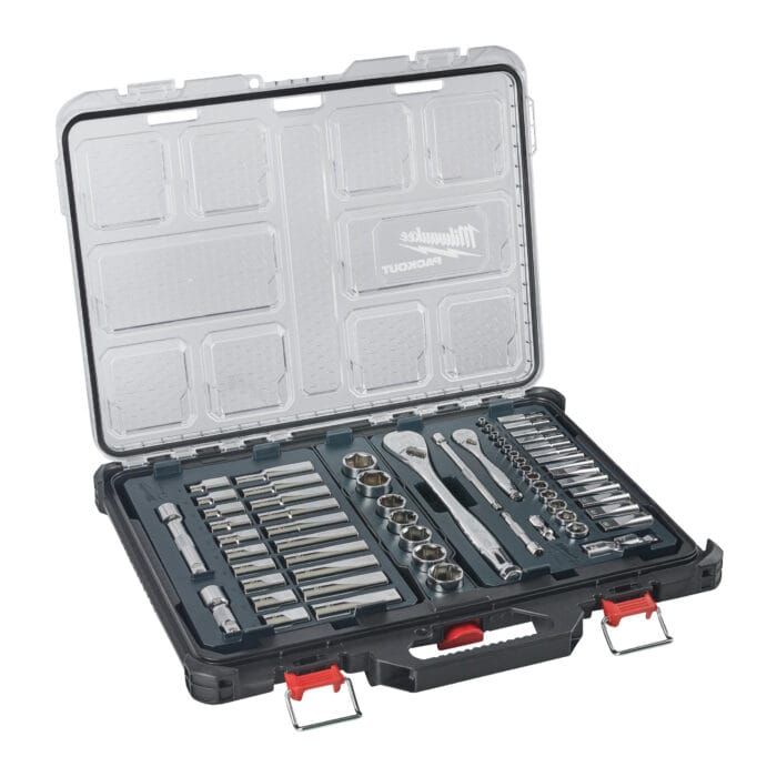 milwauke set metrico di cricchetto e bussole da 1/4'' & 1/2'' packout™ organiser slim 63 pezzi