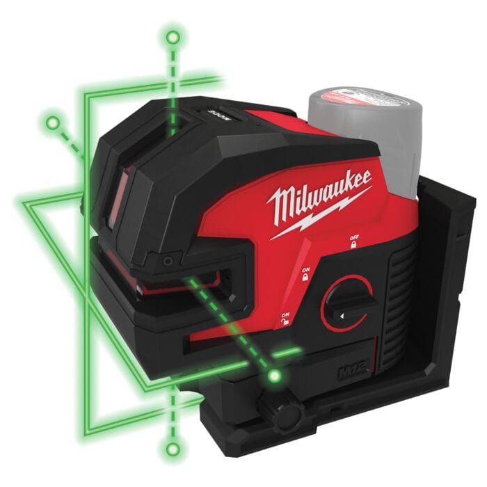 milwauke laser lineare verde m12™ a 2 linee con 4 punti piombo