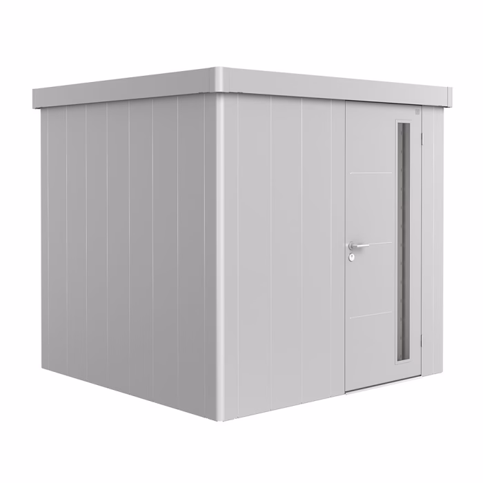 gerätehaus neo 2b standardtür. silber-metallic