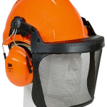 casco forestale 3m con rete di protezione e protezione uditiva arancione