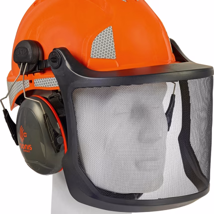 elmetto da forestale jsp evoguard m2 arancione con occhiali protettivi e protezione uditiva