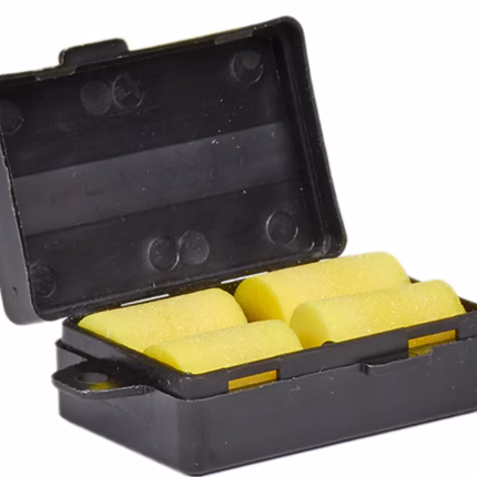 scatola di plastica con coperchio a ribalta nera per 2 paia di tappi auricolari