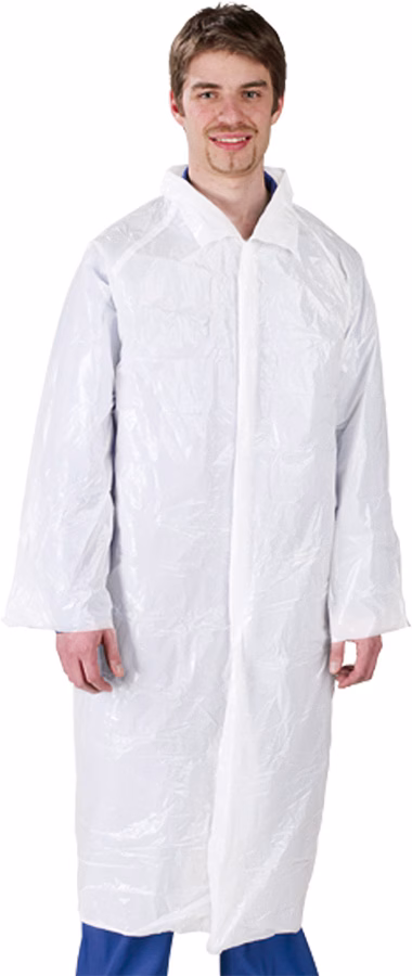 camice monouso da lavoro hygostar in polietilene, bianco, con bottoni automatici, unisex camice monouso da lavoro hygostar in polietilene, bianco, con bottoni automatici, unisex