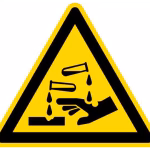 cartello segnaletico 200 mm autoadesivo sostanze corrosive pellicola