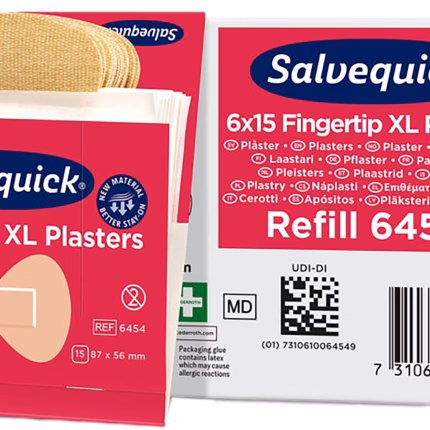 salvequick cerotti tessili per punta delle dita nr. 6454, confezione da 6x15 pezzi