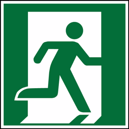 segnale di uscita di emergenza destra, pellicola fotoluminescente 150x150 mm
